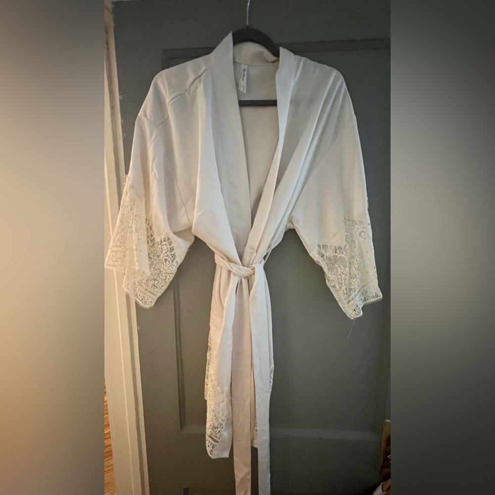 Anthropologie off white lace robe
